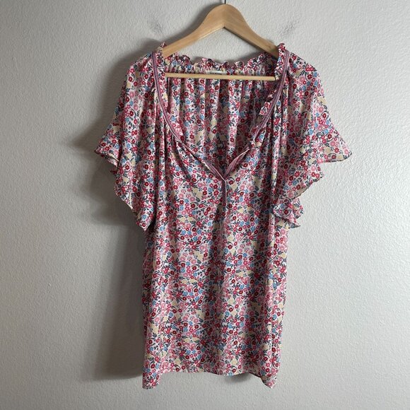 Max Studio Womens Plus 3X Floral Ruffle V Neck Tunic Top Short Sleeve Blouse - Picture 6 of 9